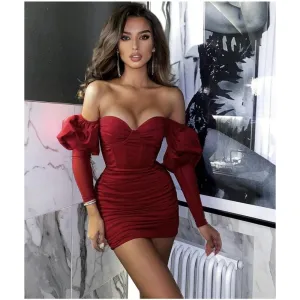 2023 Fashion Sexy Off Shoulder Long Sleeve Mini Dress