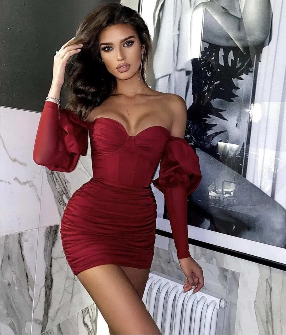 2023 Fashion Sexy Off Shoulder Long Sleeve Mini Dress