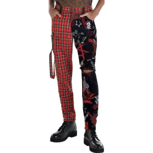 Adult Punk 2-Tone Red Plaid & Black Pants | 1 pr