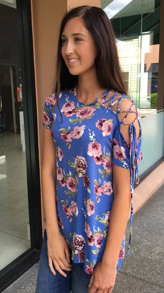 All Tied Up Top   BLUE FLORAL