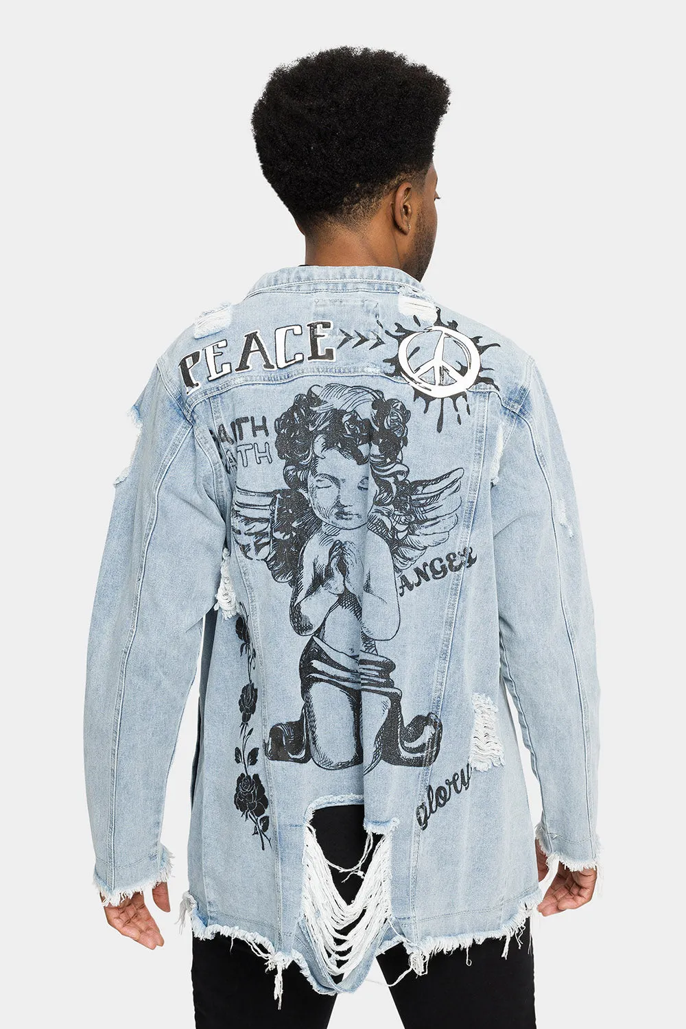 Angel Print Distressed Jacket