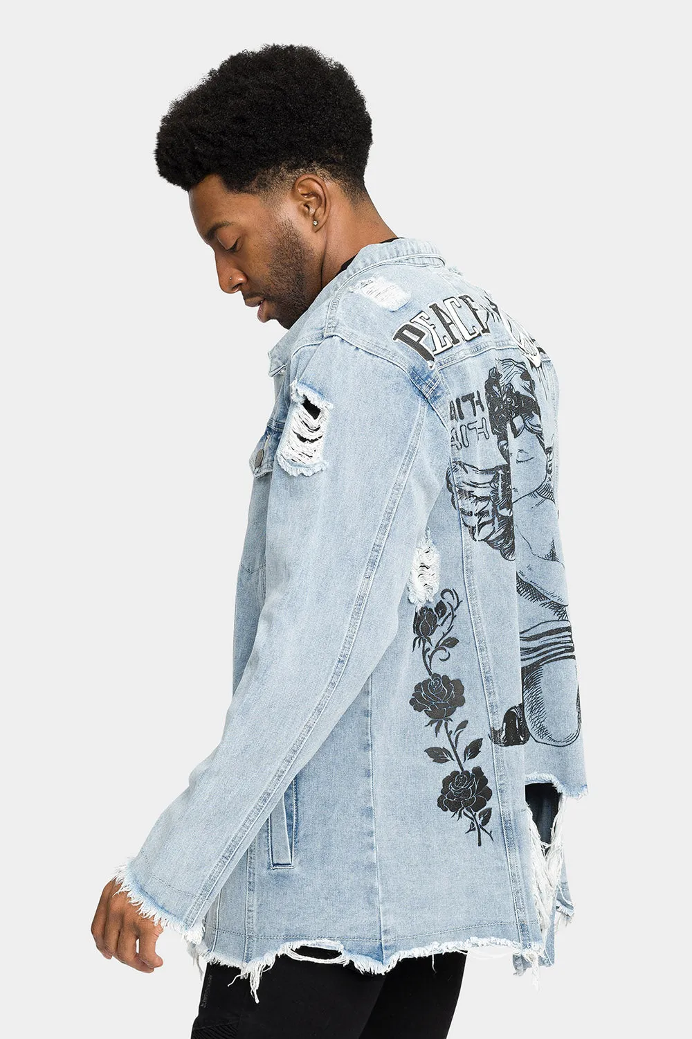 Angel Print Distressed Jacket