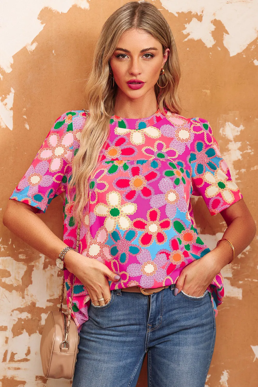 Boho Flower Puff Short Sleeve Top