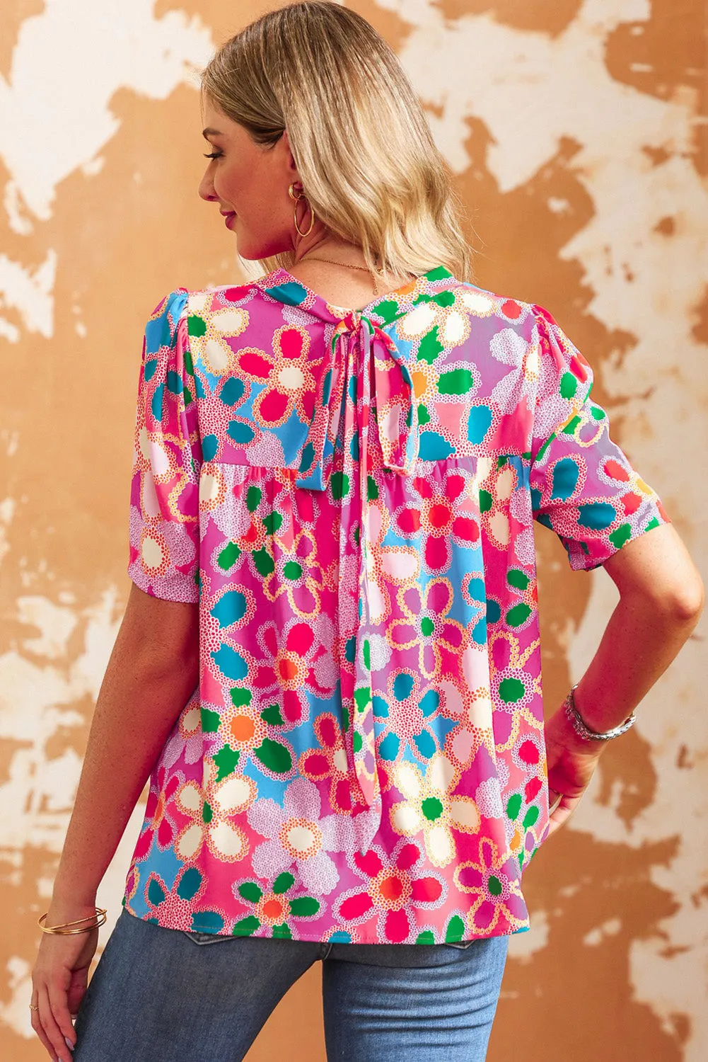 Boho Flower Puff Short Sleeve Top