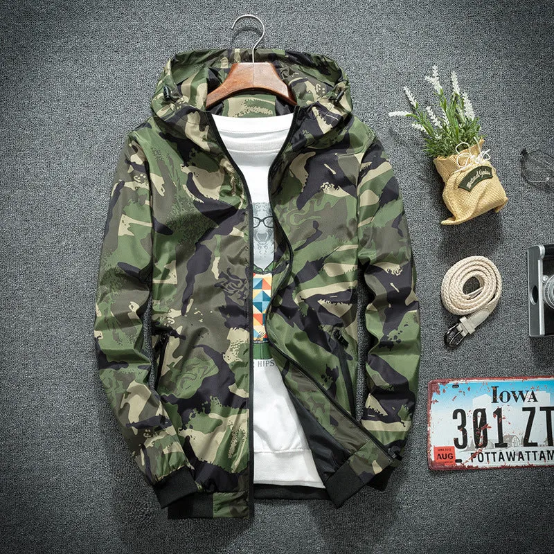 Casual Camouflage Jacket, Men's Hoodie, Street Clothes