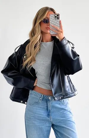 City Is Mine PU Biker Jacket Black