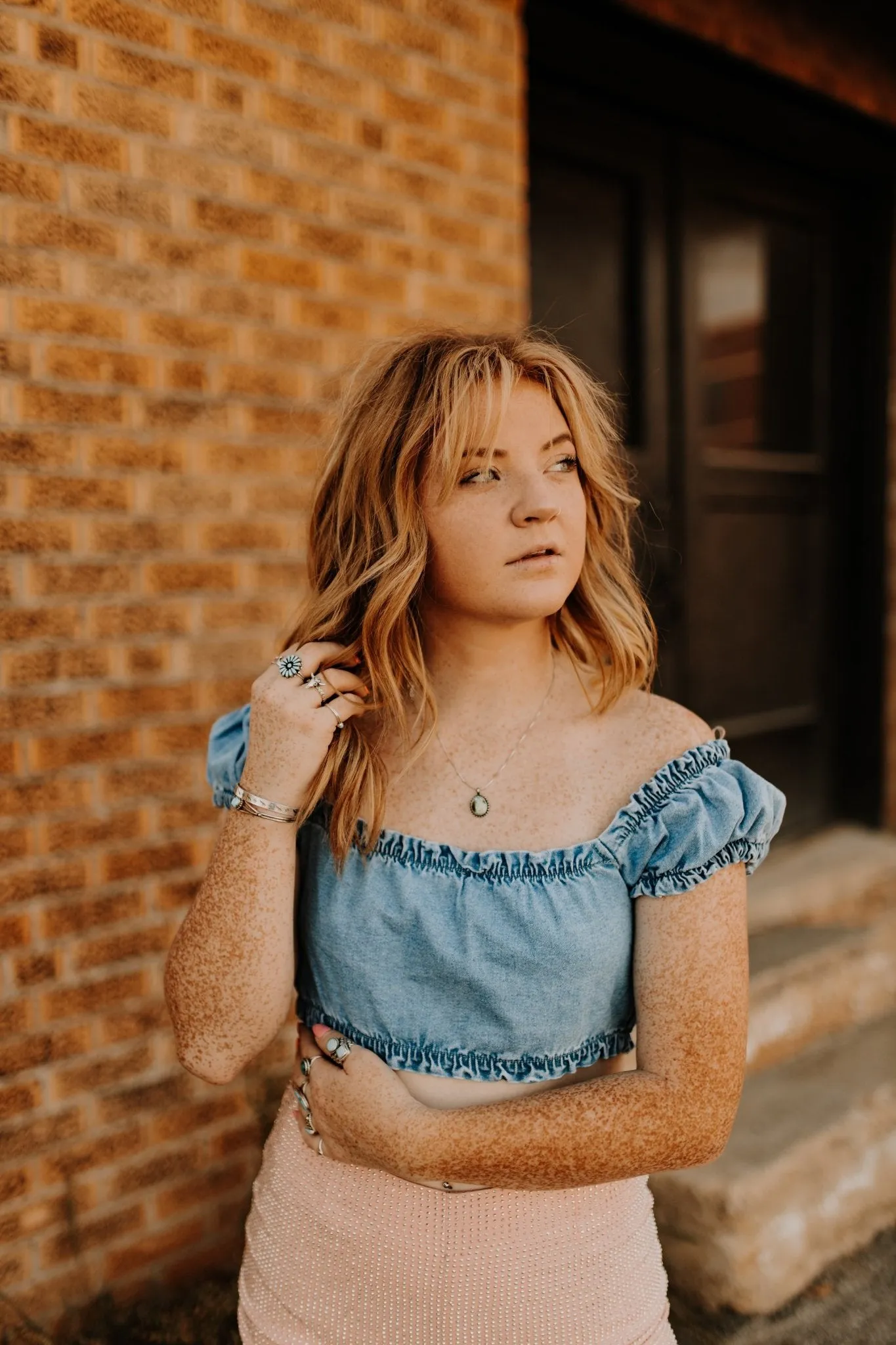 Criss Cross Denim Crop Top