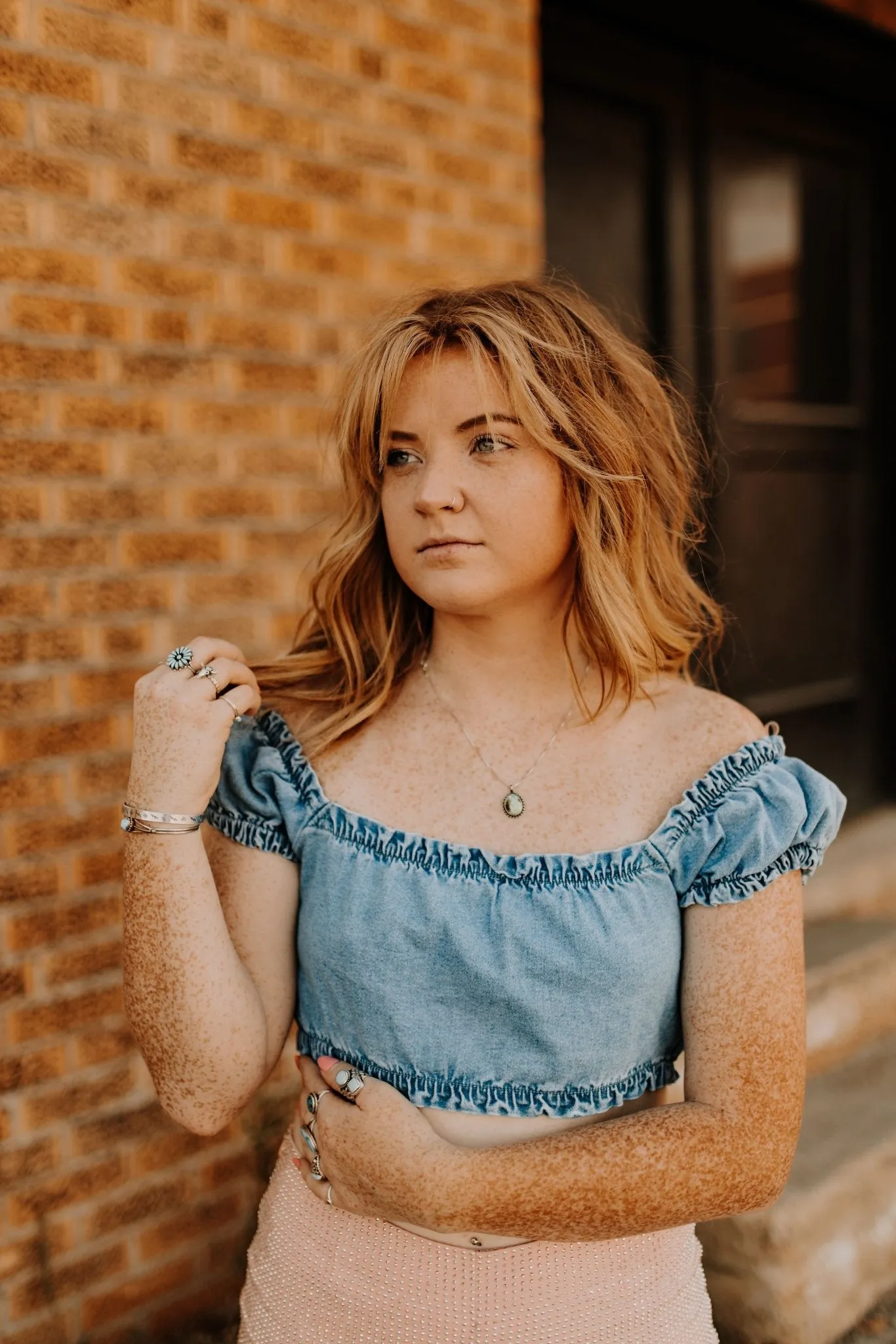 Criss Cross Denim Crop Top