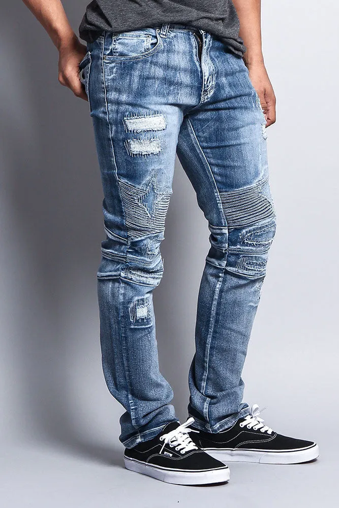 Destroyed Slim Fit Biker Jeans