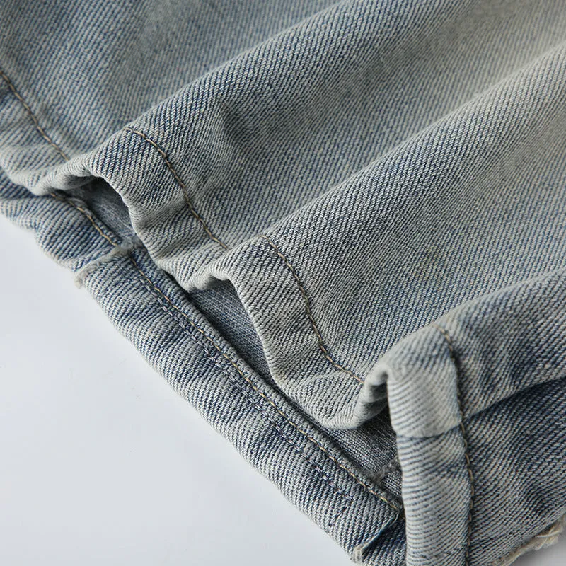 Distressed Denim Shorts with Raw Edge Detailing