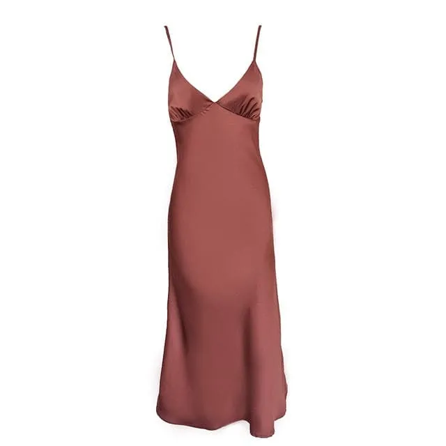 DressBetty - Women Satin Deep V Neck Sexy Dress