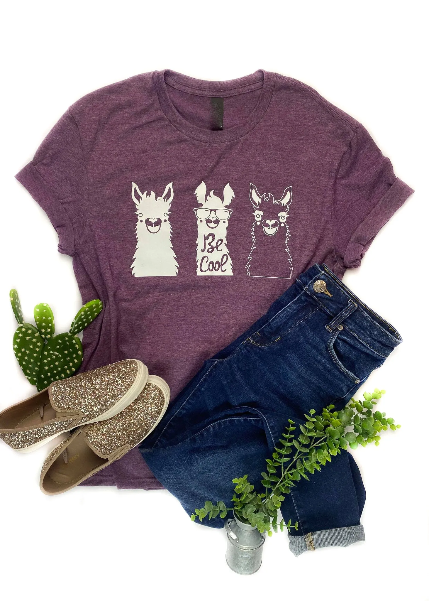 Eggplant Be Cool Llamas Short Sleeve Tee