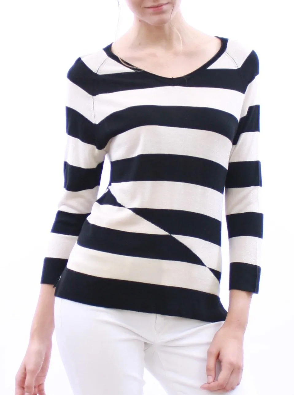 Graphic Striped V neck Tee