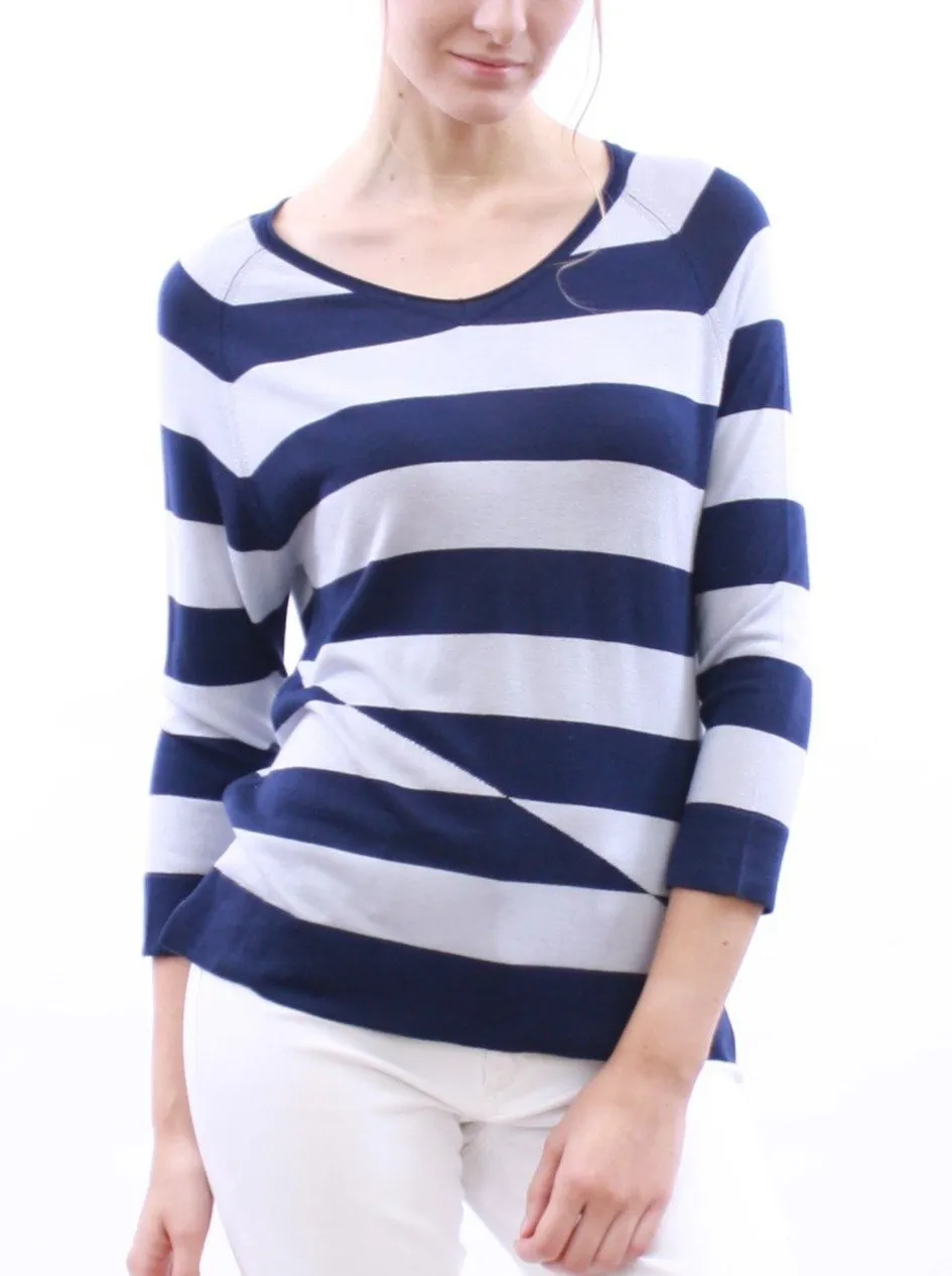 Graphic Striped V neck Tee