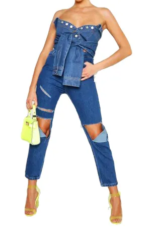 High Waist Lazer Cut Mom Jeans - UK 4