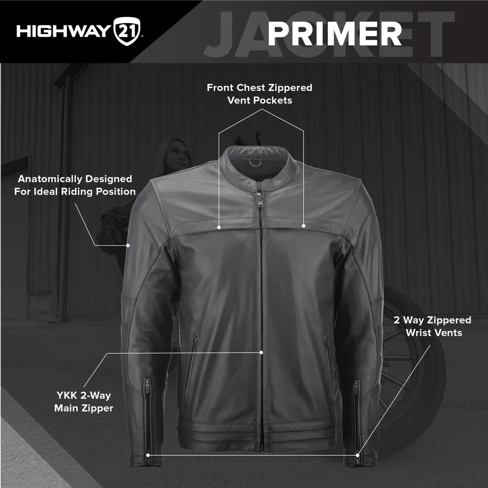 Highway 21 Primer Leather Motorcycle Riding Jacket