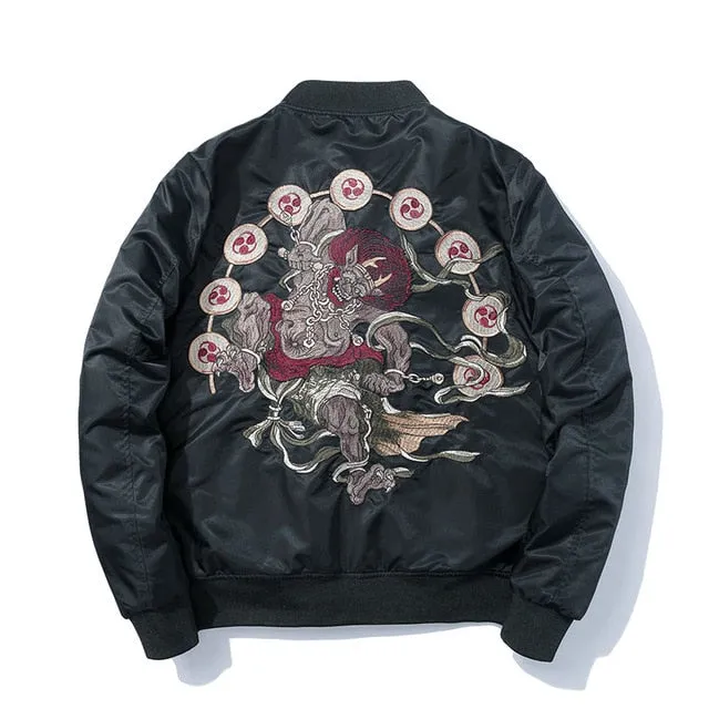 Japanese Buddha Embroidery Hip Hop Stand Collar Jacket