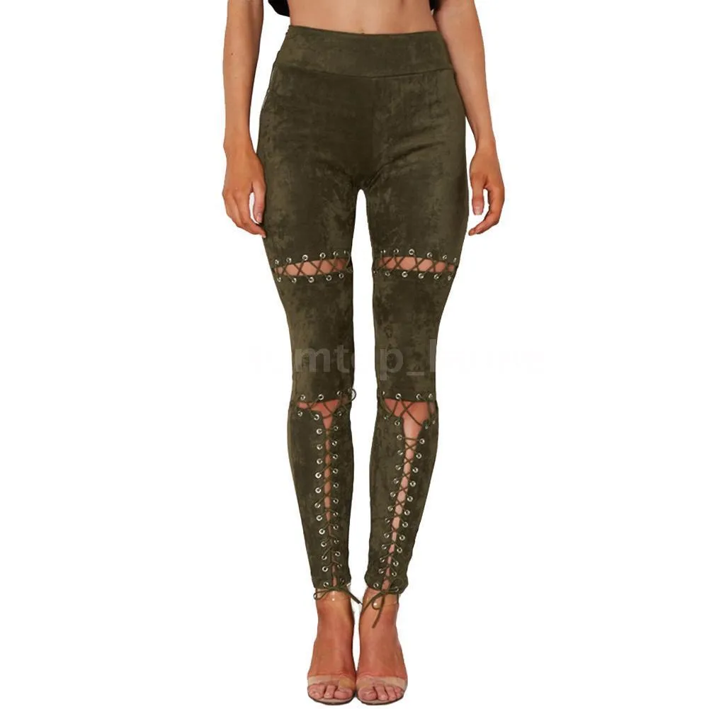 Lace Green Eyelet Faux Suede Pants