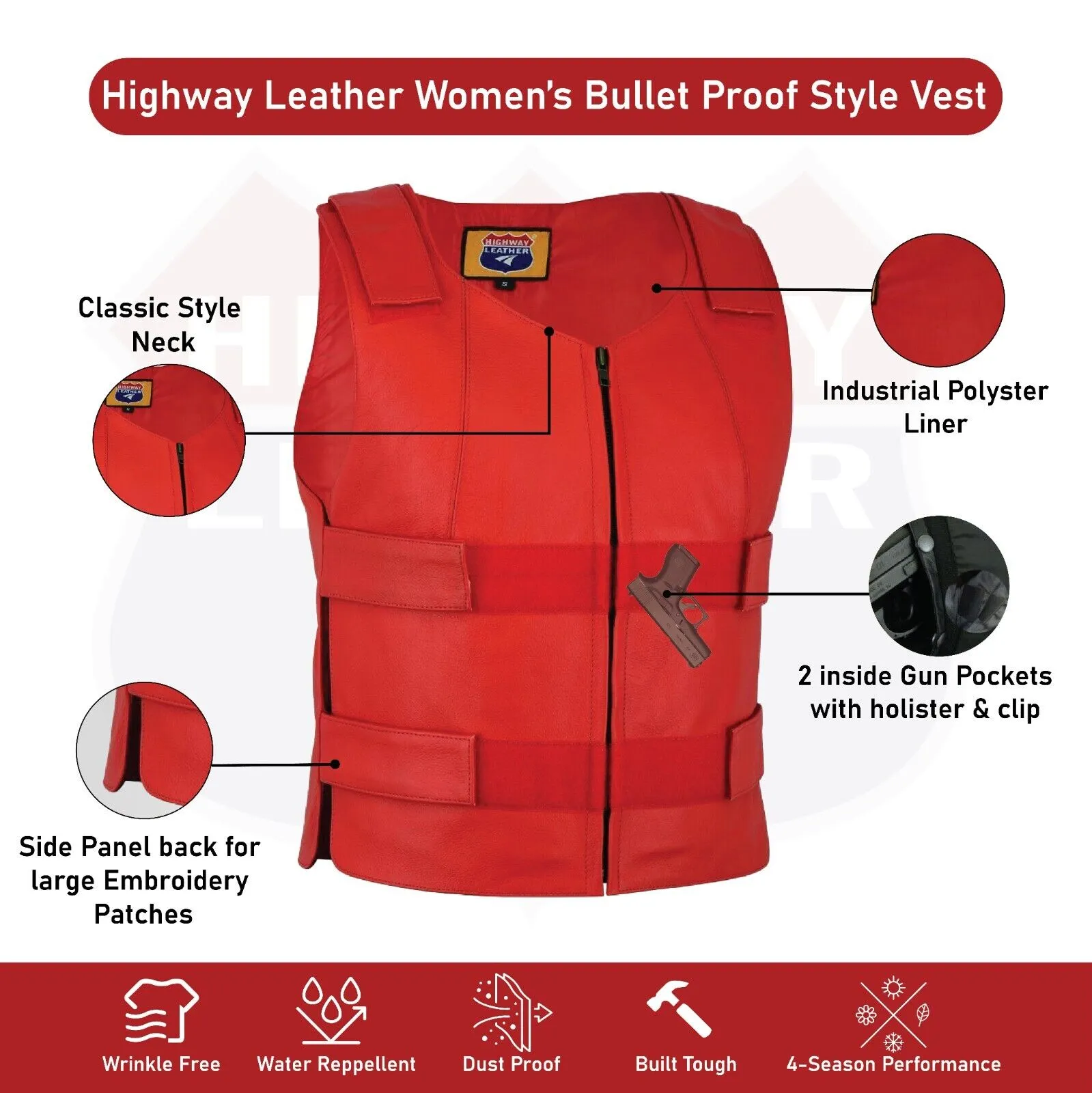 Ladies red bulletproof style leather vest - Police vest Shade