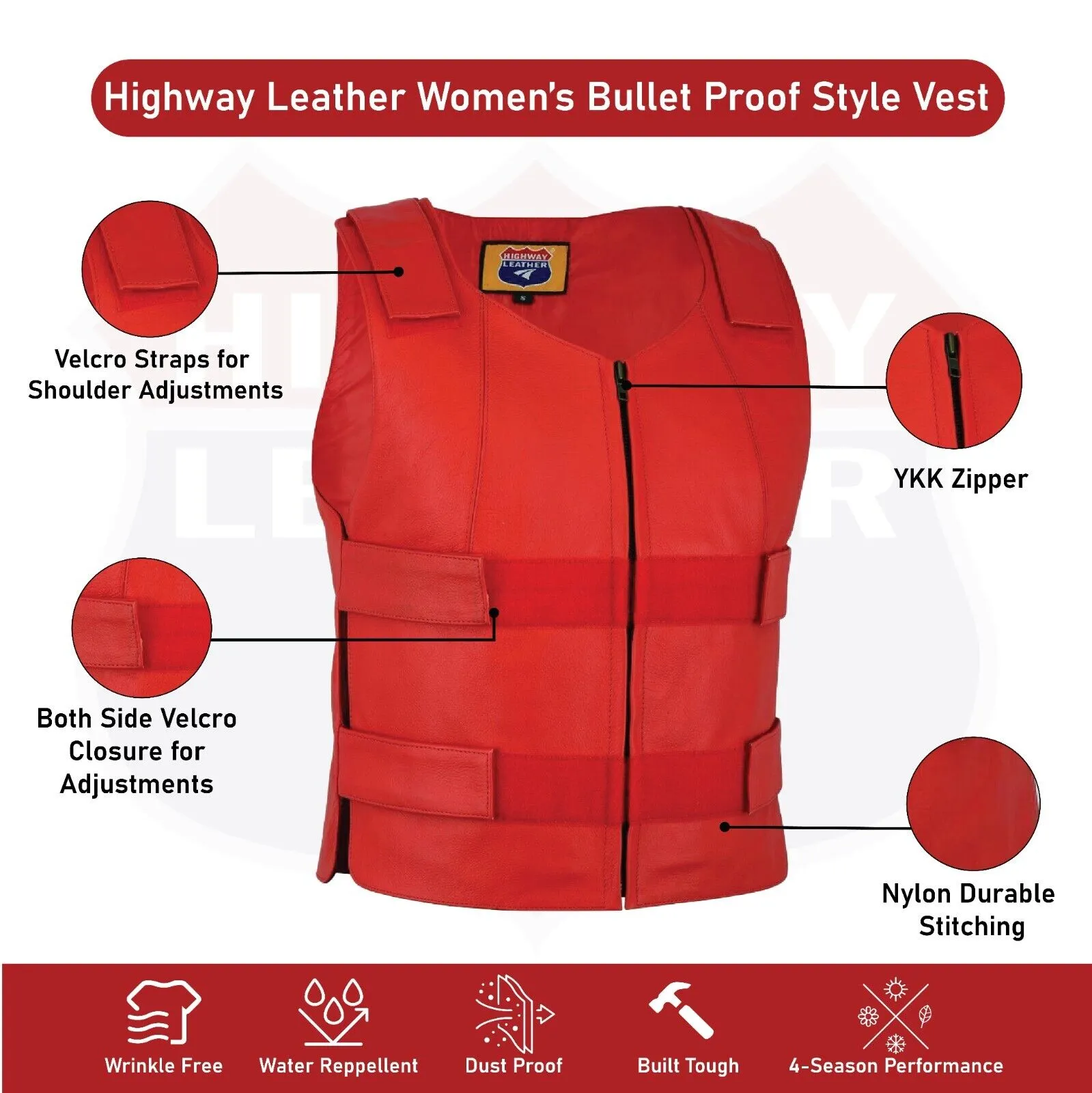 Ladies red bulletproof style leather vest - Police vest Shade