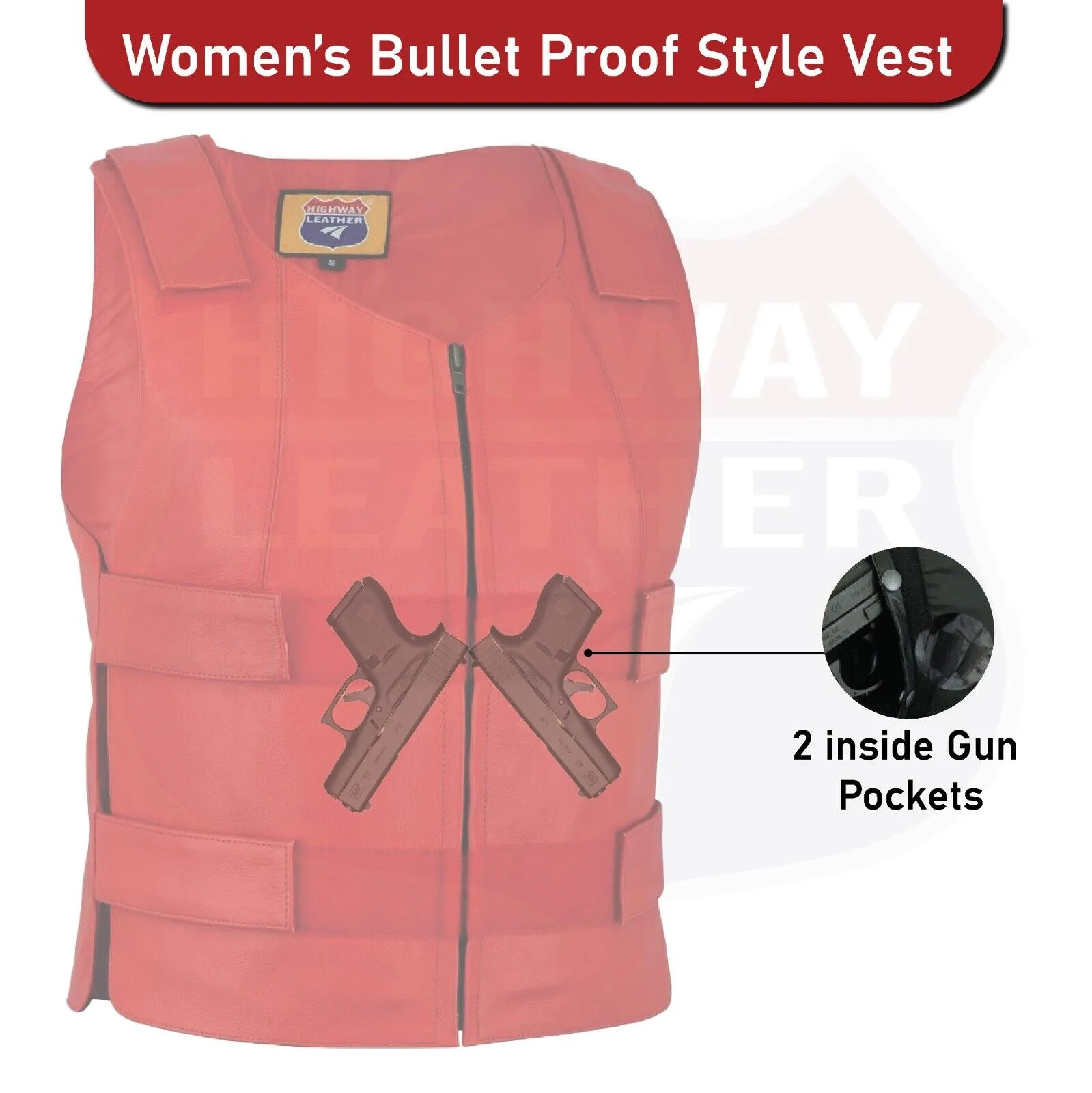 Ladies red bulletproof style leather vest - Police vest Shade