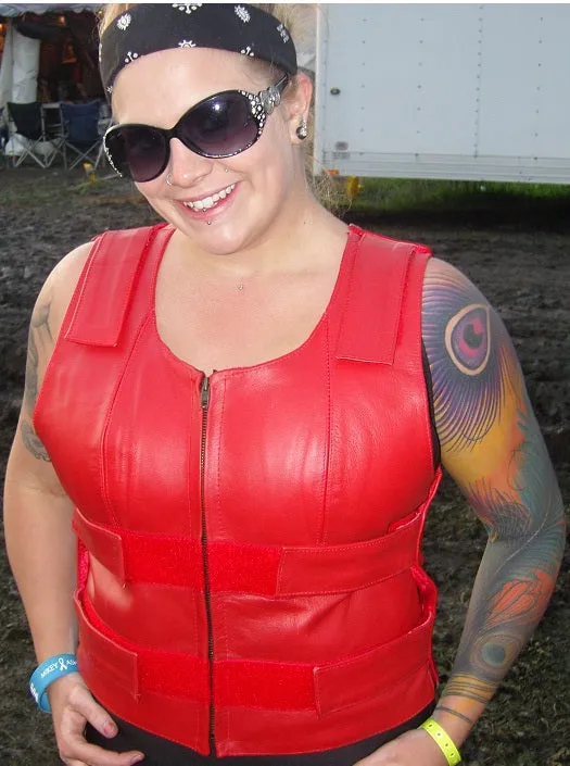 Ladies red bulletproof style leather vest - Police vest Shade