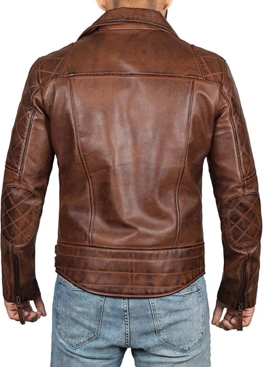 Mens Brown Leather Moto Jacket