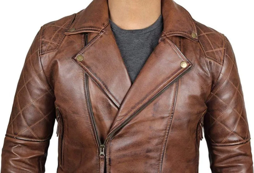 Mens Brown Leather Moto Jacket