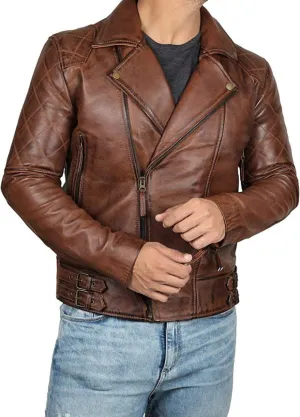 Mens Brown Leather Moto Jacket