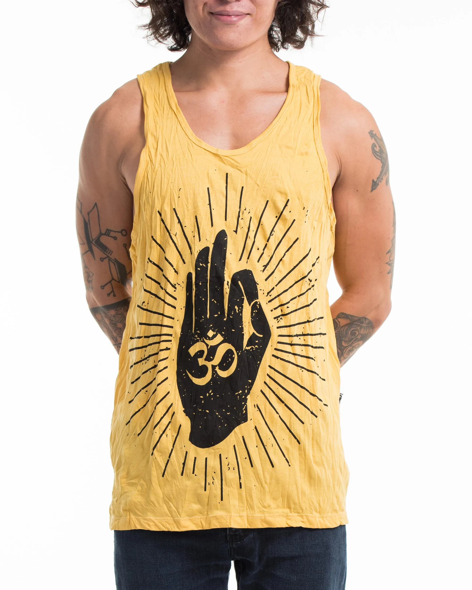 Mens Hand of Om Tank Top in Yellow