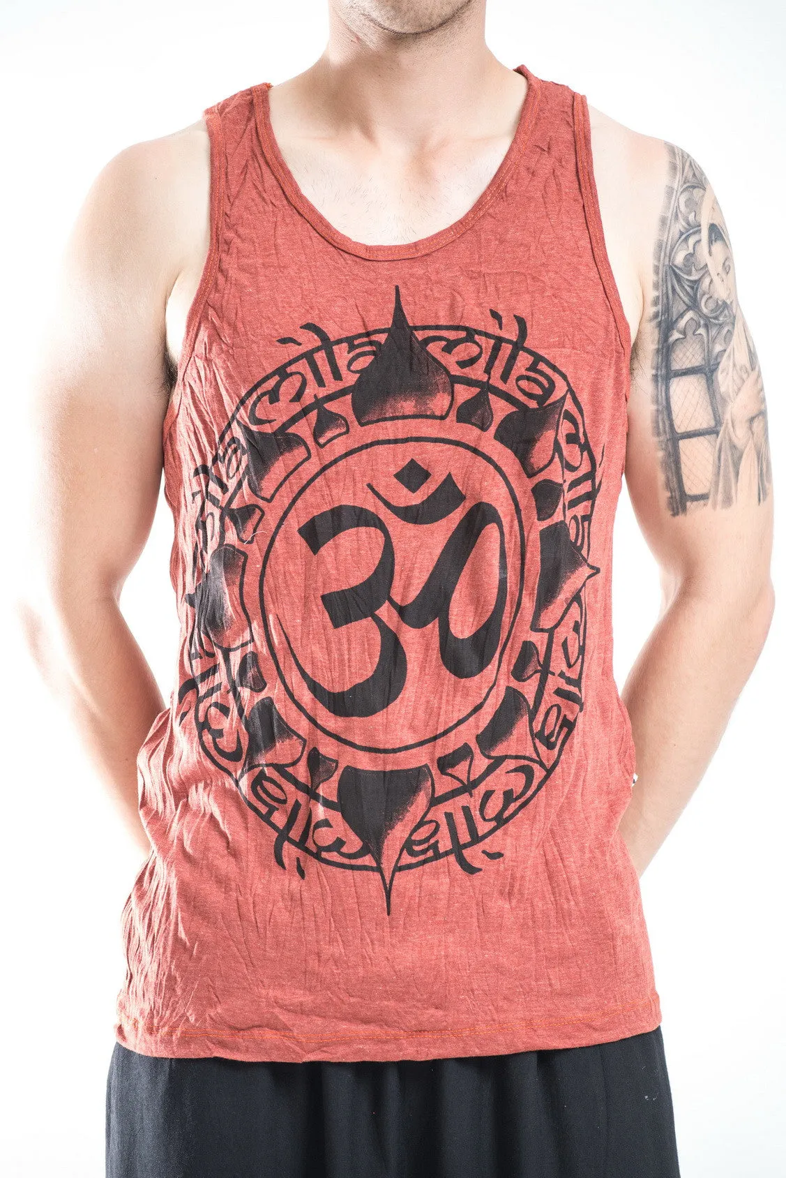 Mens Infinitee Om Tank Top in Brick