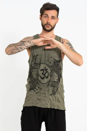 Mens Om and Koi Fish Tank Top in Green