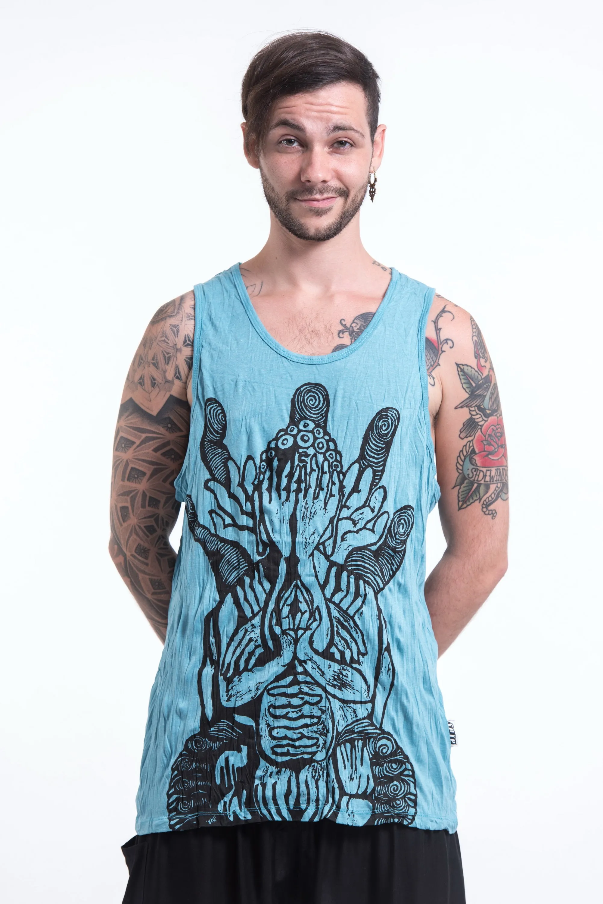 Mens See No Evil Buddha Tank Top in Turquoise