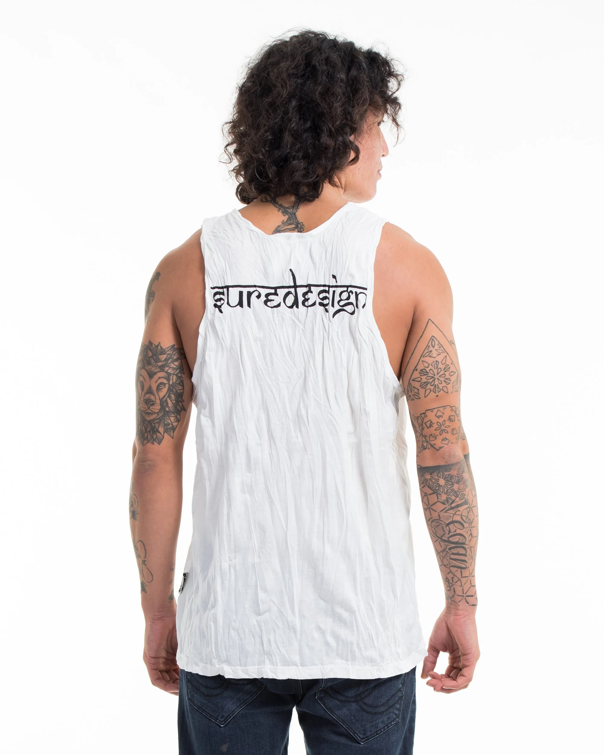 Mens Spiritual Shroom Cat Tank Top in White