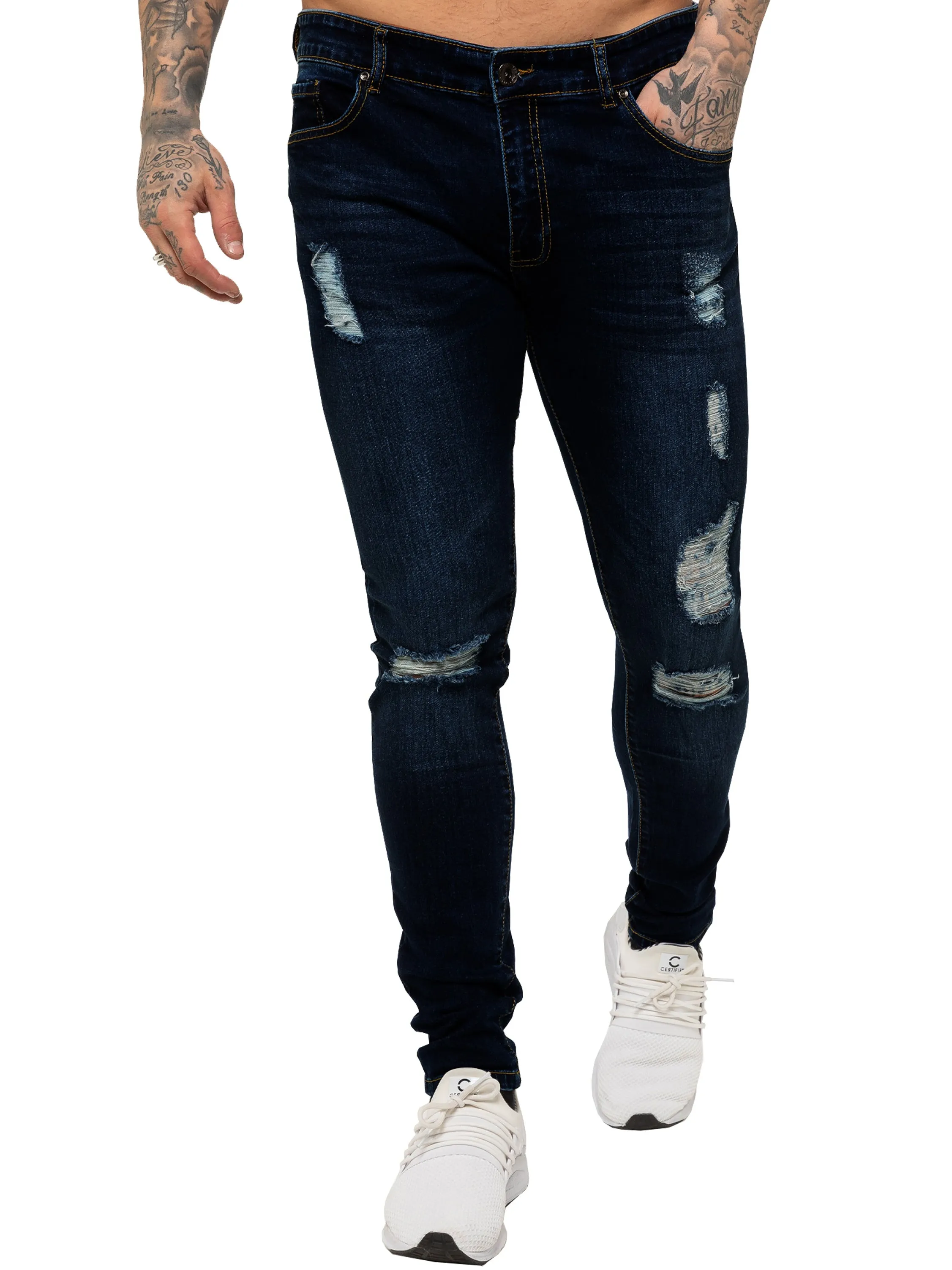 Mens Super Skinny Stretch Ripped Jeans | Enzo Designer Menswear