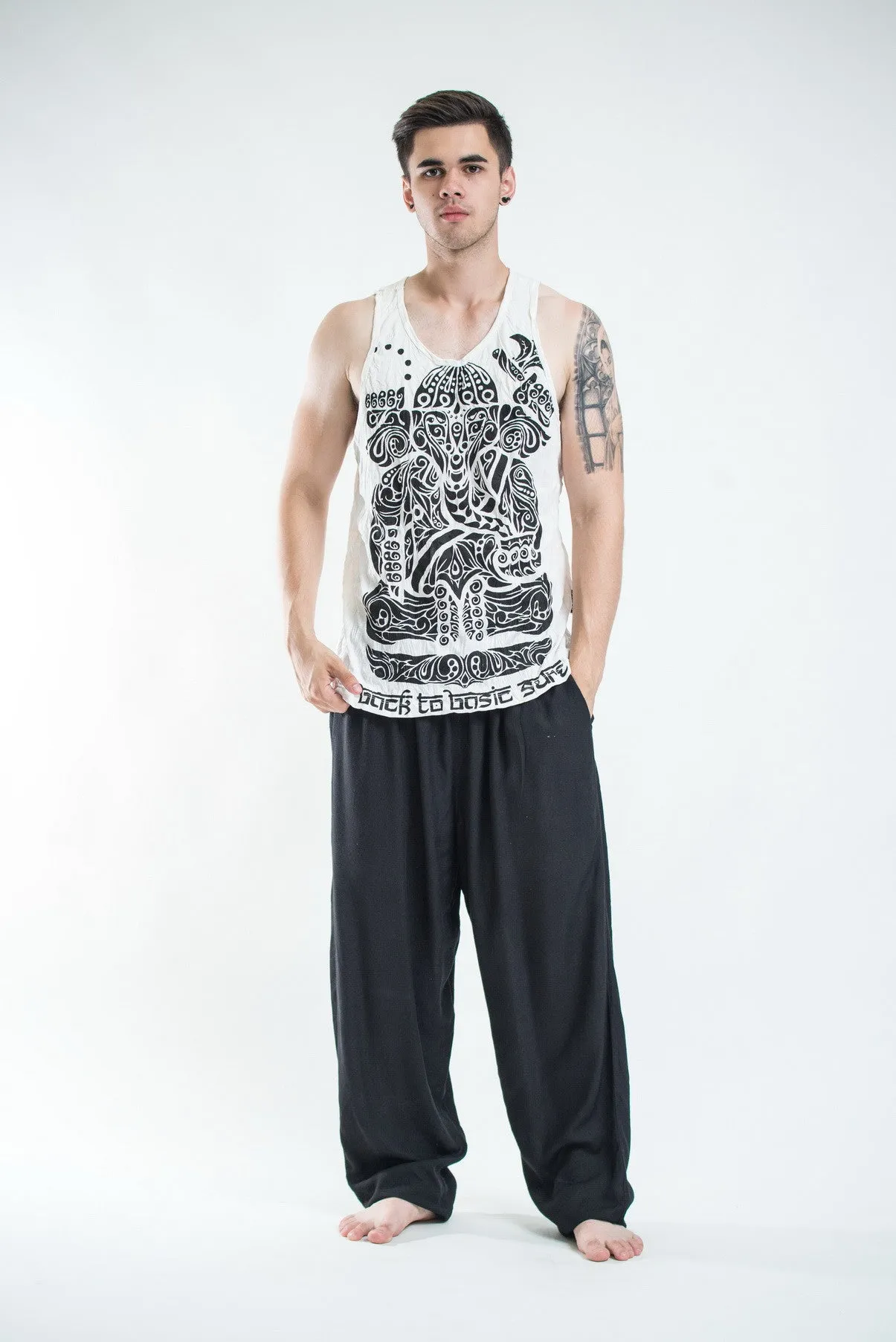 Mens Tattoo Ganesh Tank Top in White