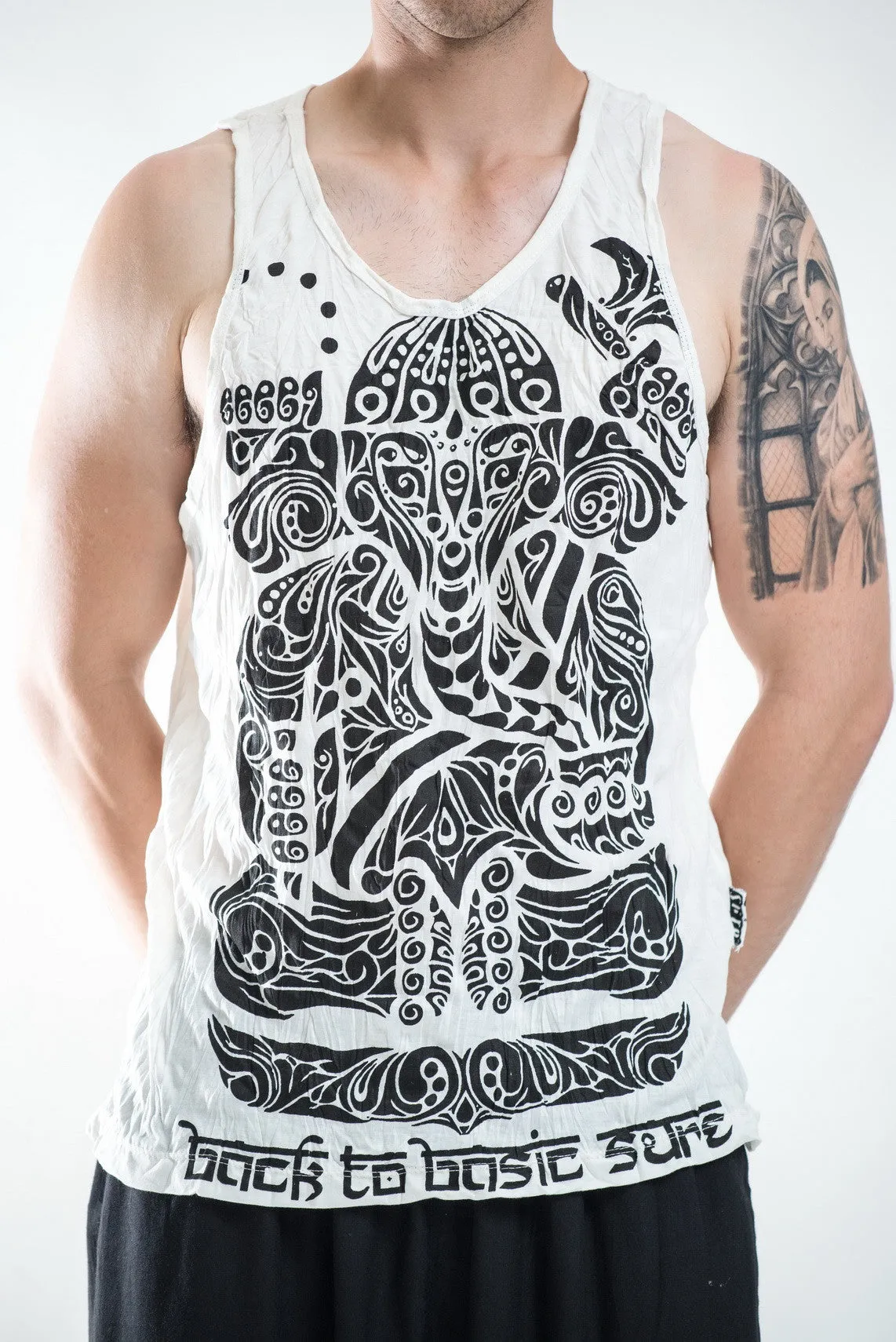 Mens Tattoo Ganesh Tank Top in White