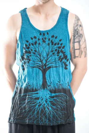 Mens Tree of Life Tank Top in Denim Blue