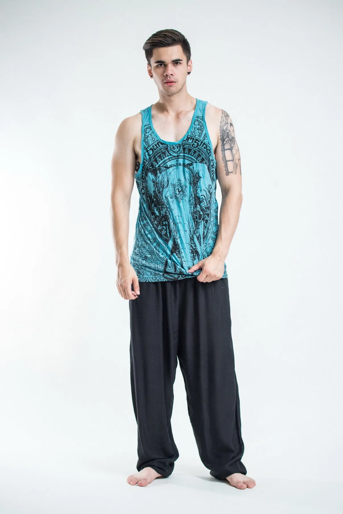 Mens Wild Elephant Tank Top in Turquoise