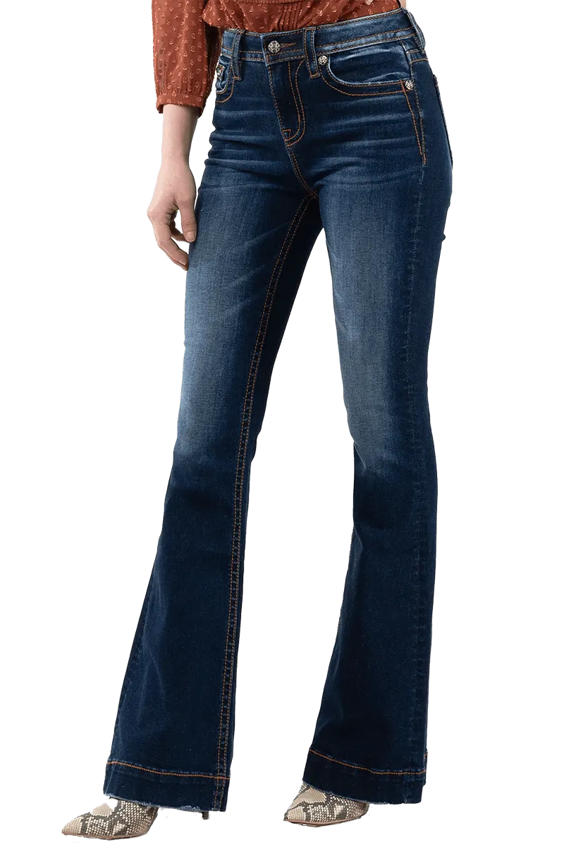 Miss Me Womens Dark Wash High Rise Flare Jeans