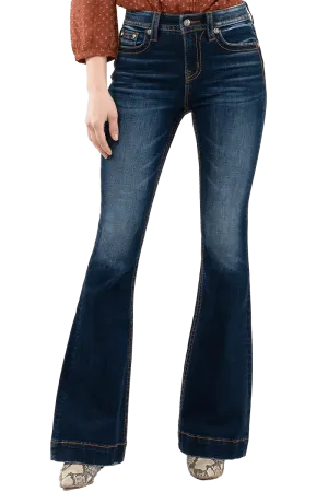 Miss Me Womens Dark Wash High Rise Flare Jeans