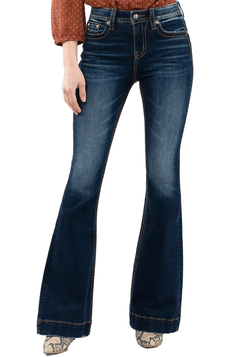 Miss Me Womens Dark Wash High Rise Flare Jeans