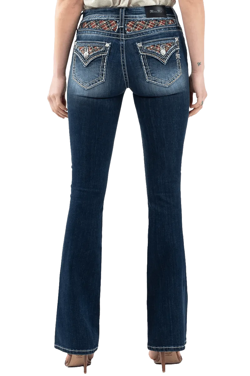 Miss Me Women's Plaid Nights Bootcut Jeans