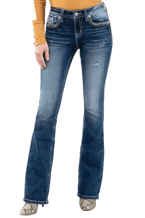 Miss Me Women's X Stitch Mid Rise Boot Cut Jeans