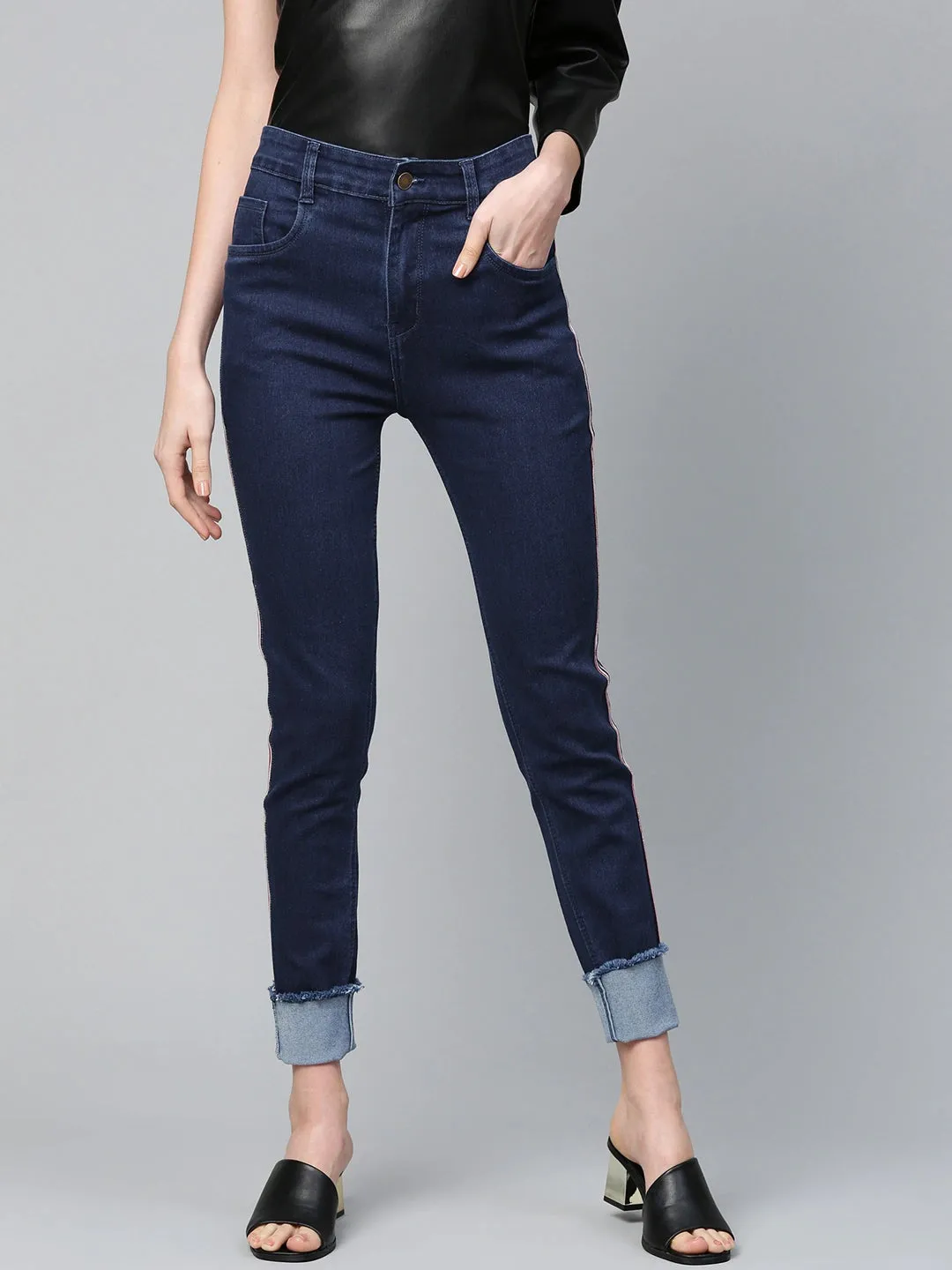 Navy Side Tape Basic Jeans