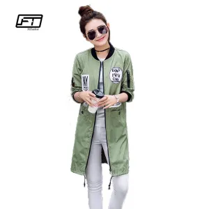 New Autumn Women Long Trench Coats Plus Size Print Letter Emboridery Windbreaker Street Fashion Baseball Casual Outwear