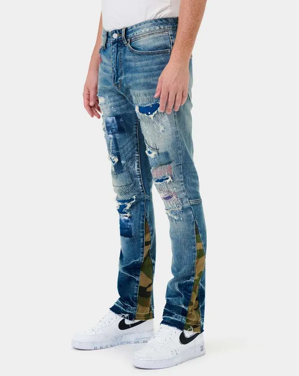 NEW FIRST ROW Heavy Rip & Repair Slim Straight Denims