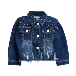 Pink Stud Distressed Denim Jacket