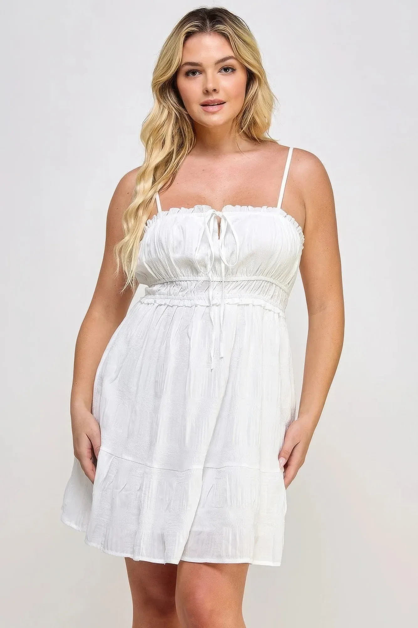 Plus Size Lightweight Crinkle Textured Front Ruffle Dress