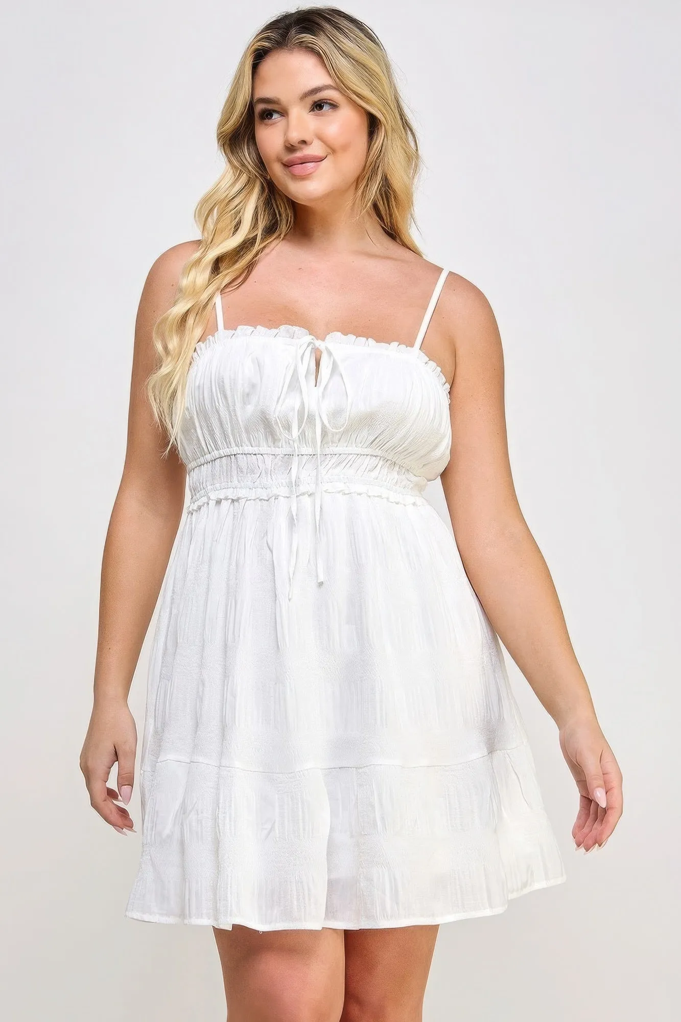 Plus Size Lightweight Crinkle Textured Front Ruffle Dress